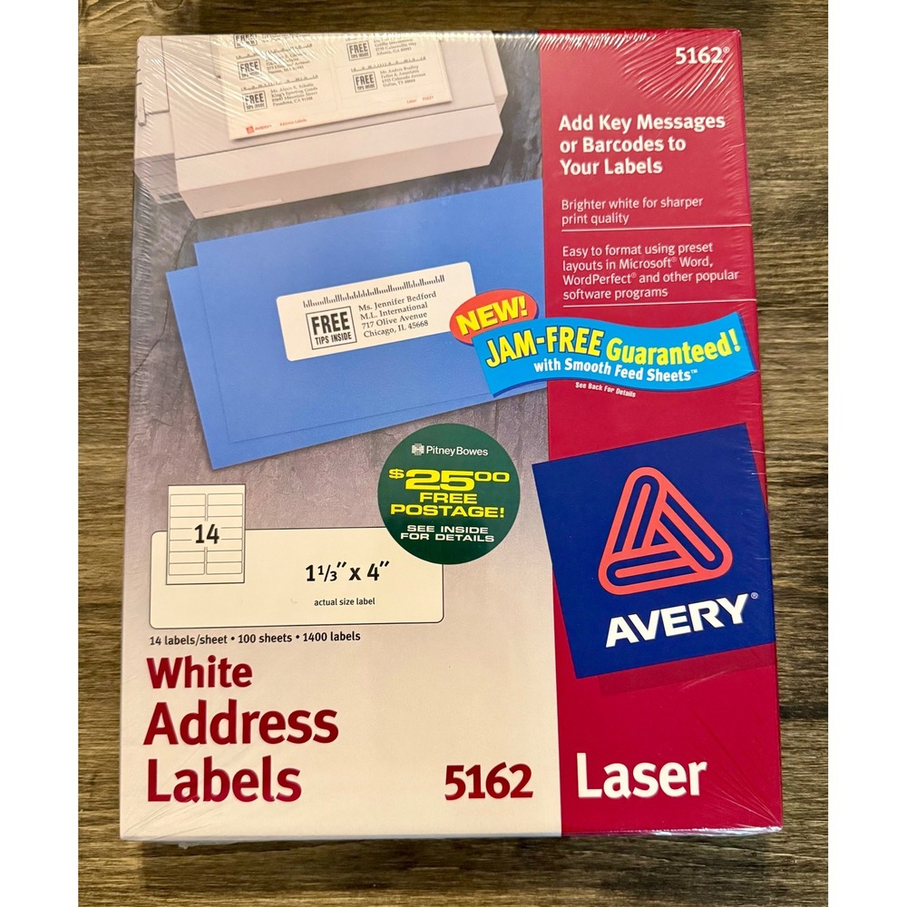Avery 5162 Address Labels Unisex 1.33x4 White New 1400 Count Laser Jam-Free